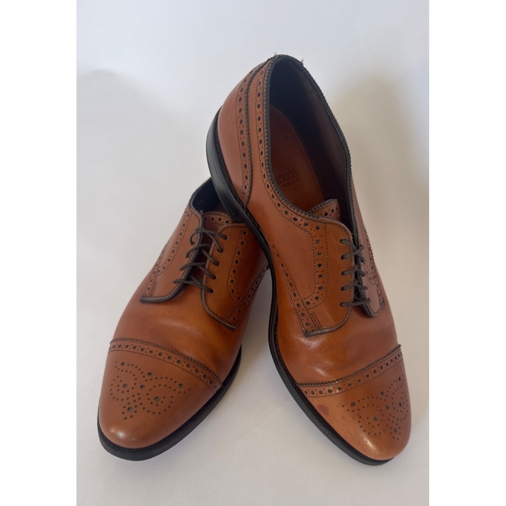 Allen Edmonds Sanford Walnut Leather Cap‎ Toe Brogue Derby Shoes Mens 9.5 D 5267